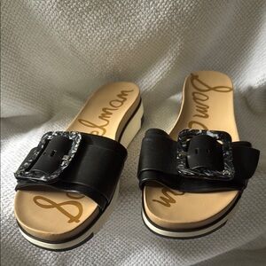 Sam Edelman Black Slide Sandals with Decorative Buckle